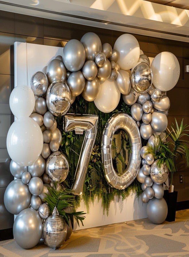 RUBFAC 145pcs Metallic Silver Balloons Latex Balloons 18 12 10 5 Inch Party Balloon Kit Different Sizes for Birthday Party Wedding Balloon Graduation Baby Shower Decoration - Image 5